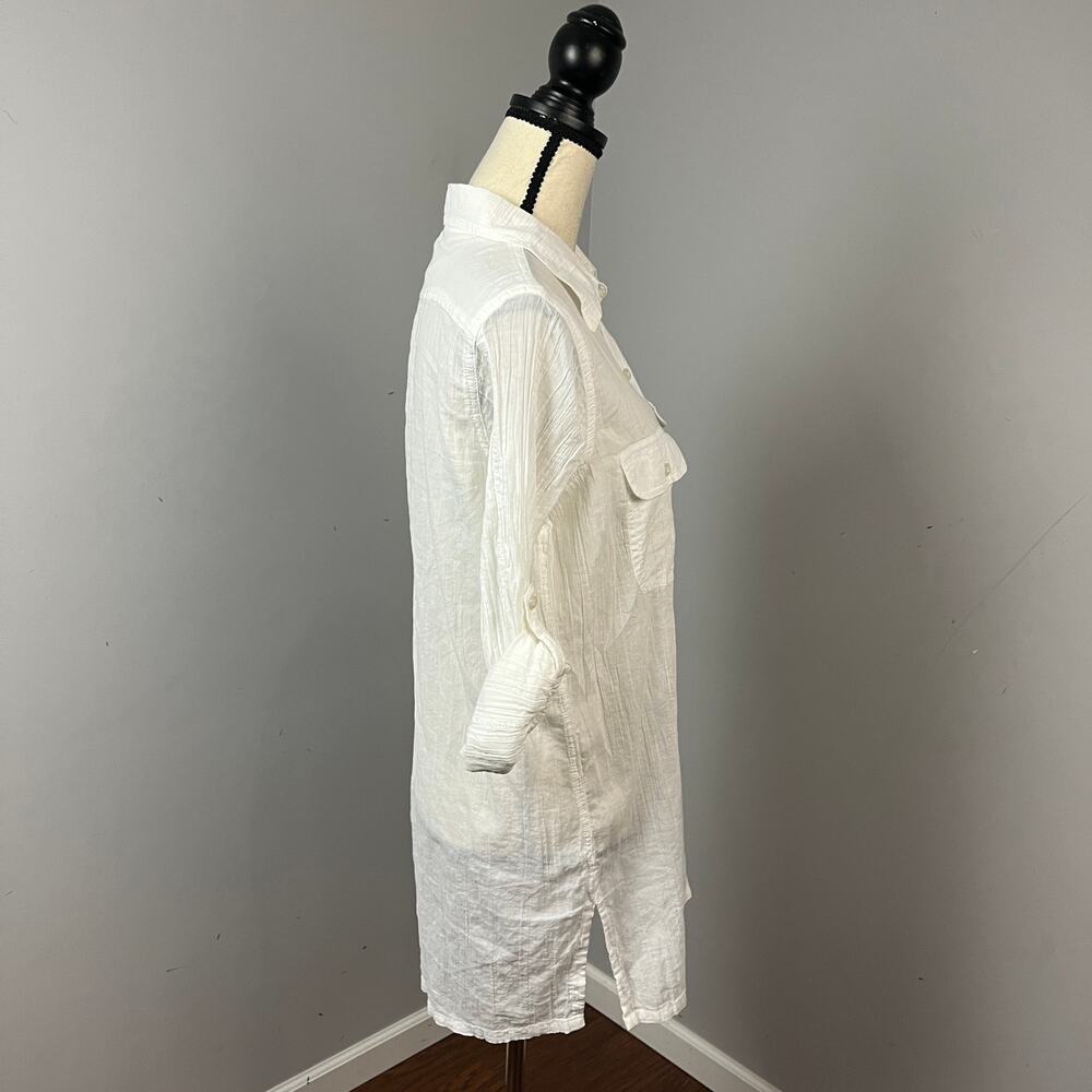 Lauren Ralph Lauren White Crushed Cotton Camp Swim Shirt Cover-Up Women's Medium - Picture 6 of 7